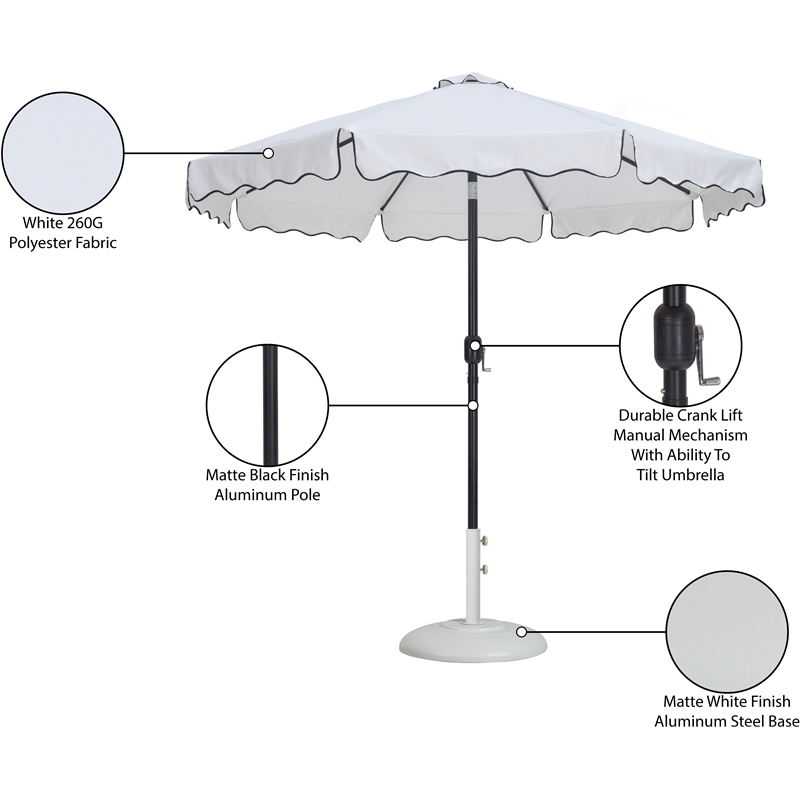 Meridian Furniture Amalfi White Polyester Patio Umbrella with Base Set