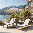 Meridian Furniture Amalfi Beige Polyester Patio Umbrella with Base Set