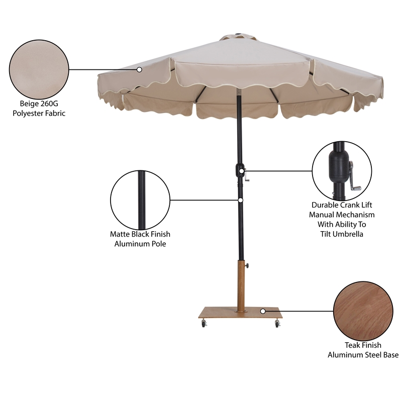 Meridian Furniture Amalfi Beige Polyester Patio Umbrella with Base Set