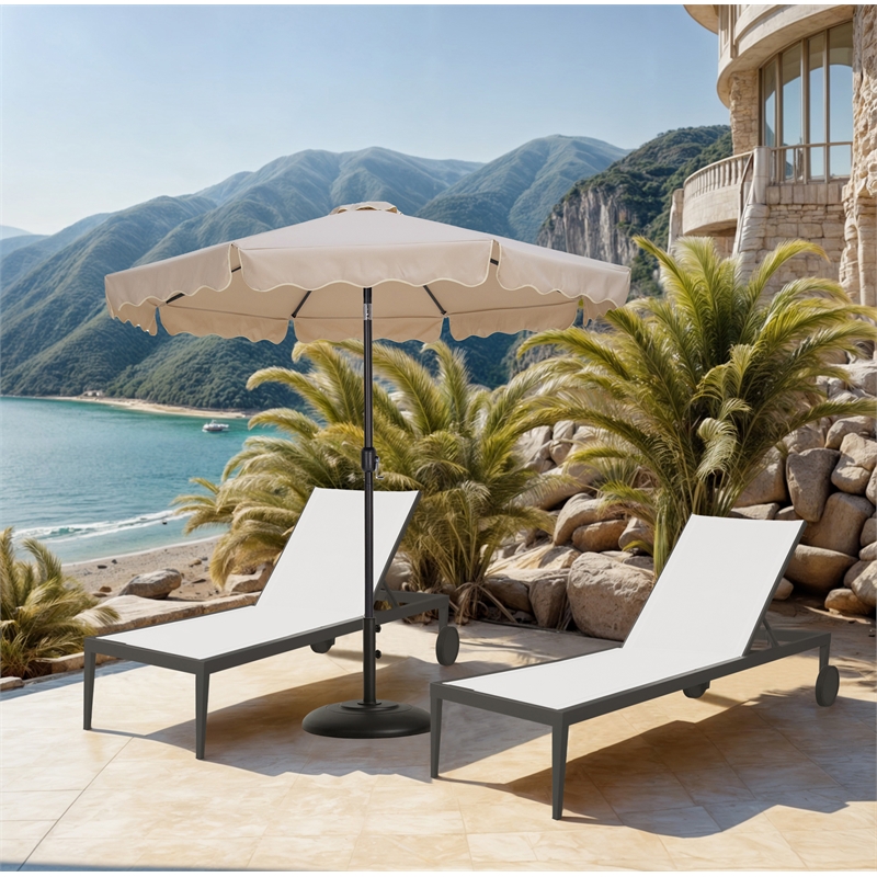 Meridian Furniture Amalfi Beige Polyester Patio Umbrella with Base Set