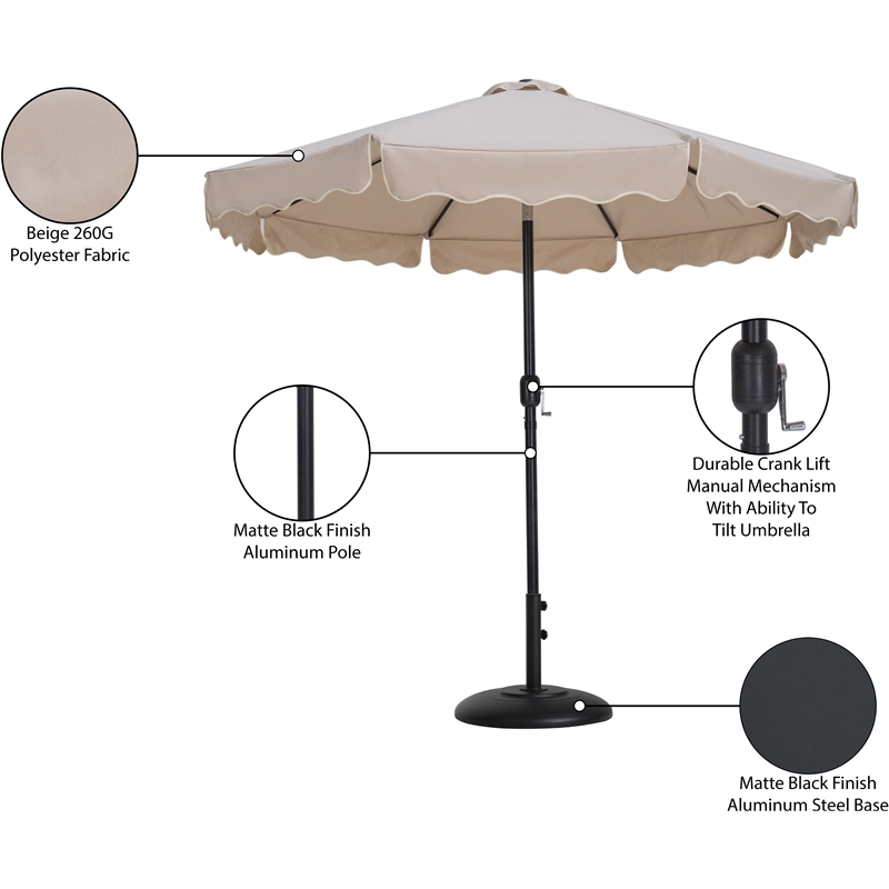 Meridian Furniture Amalfi Beige Polyester Patio Umbrella with Base Set