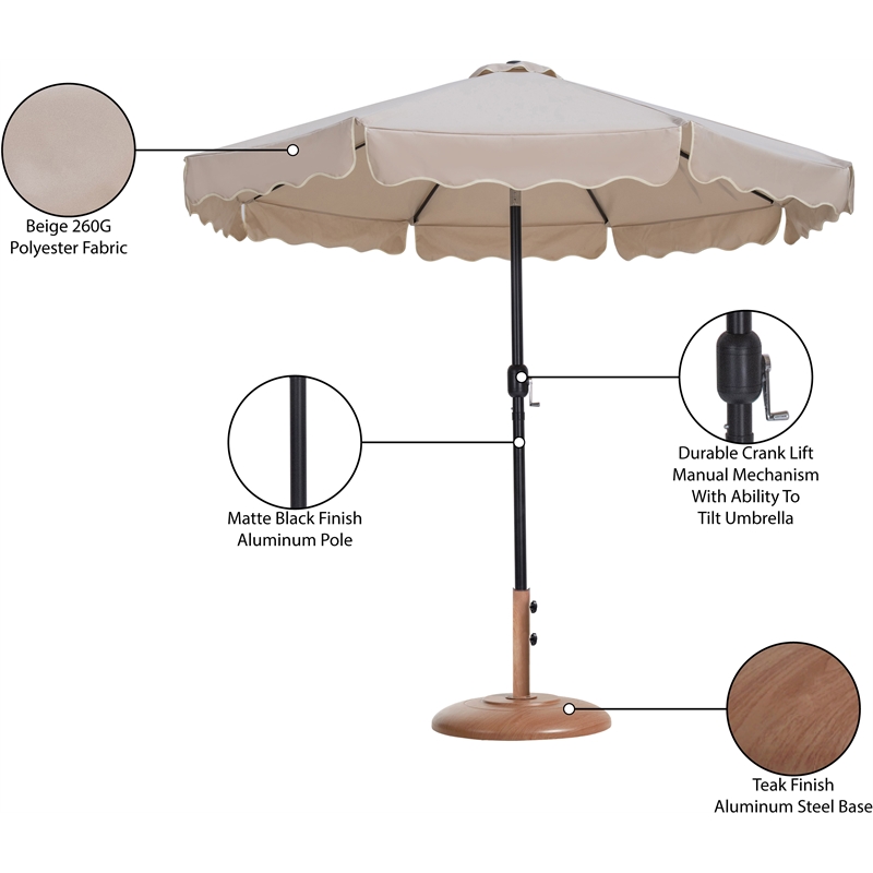 Meridian Furniture Amalfi Beige Polyester Patio Umbrella with Base Set