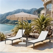 Meridian Furniture Amalfi Beige Polyester Patio Umbrella with Base Set