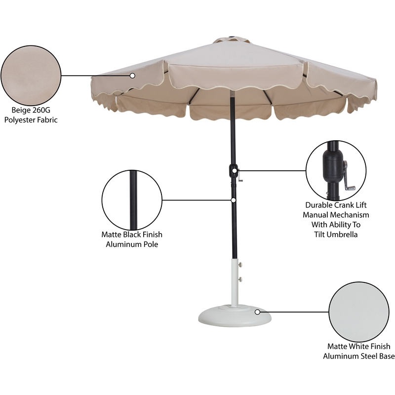 Meridian Furniture Amalfi Beige Polyester Patio Umbrella with Base Set