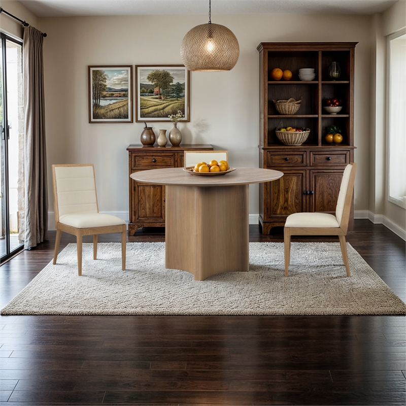 Meridian Furniture Corvina Natural Oak Veneer And Sintered Stone Dining Table