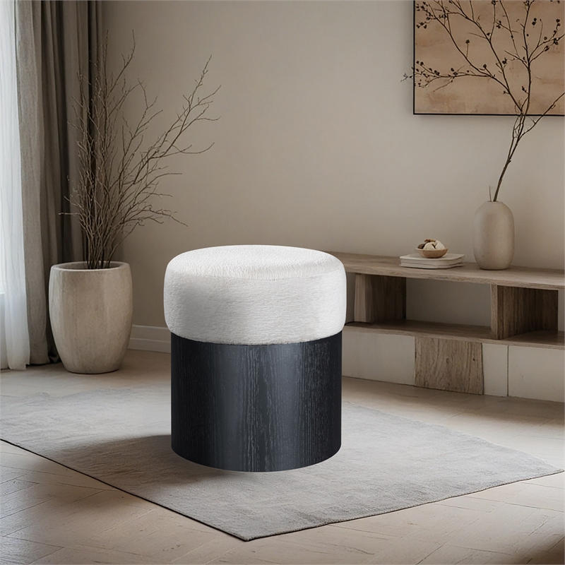 Meridian Furniture Nimes Cream Velour Fur Fabric Ottoman/Stool