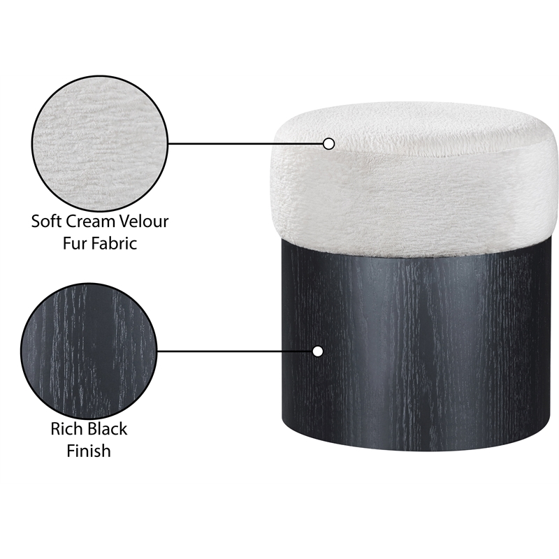 Meridian Furniture Nimes Cream Velour Fur Fabric Ottoman/Stool