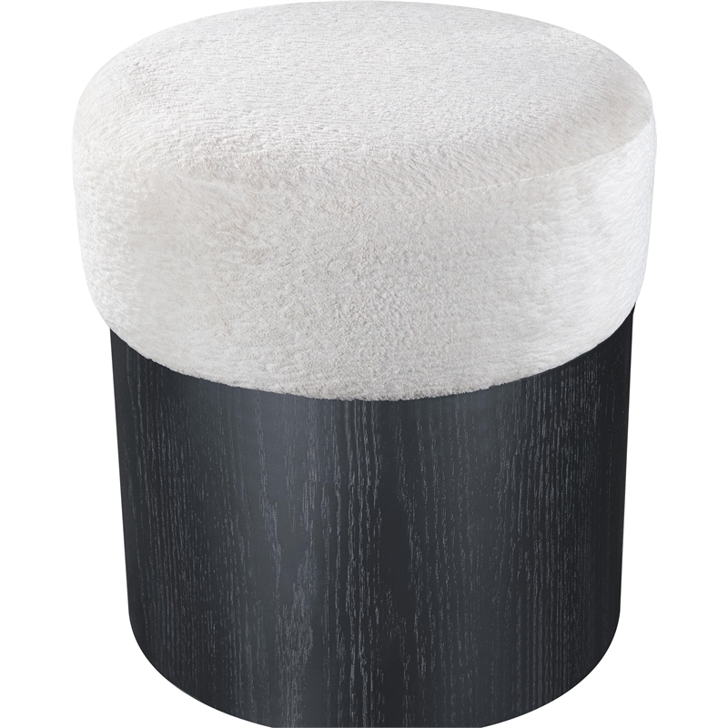 Meridian Furniture Nimes Cream Velour Fur Fabric Ottoman/Stool