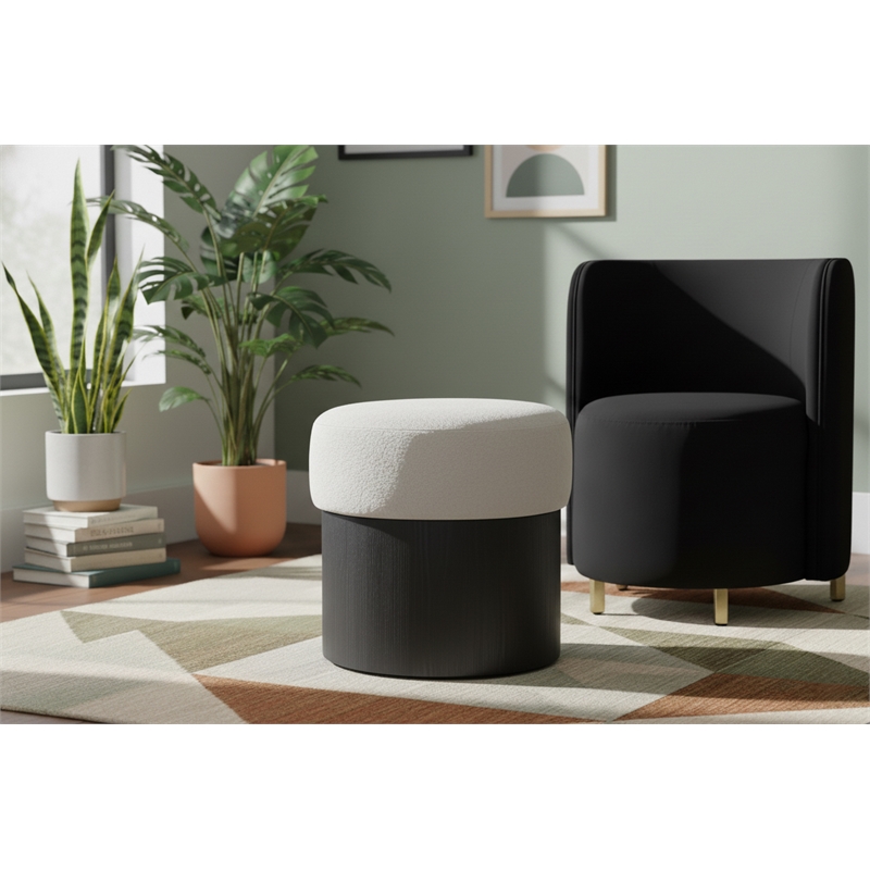 Meridian Furniture Nimes Cream Velour Fur Fabric Ottoman/Stool