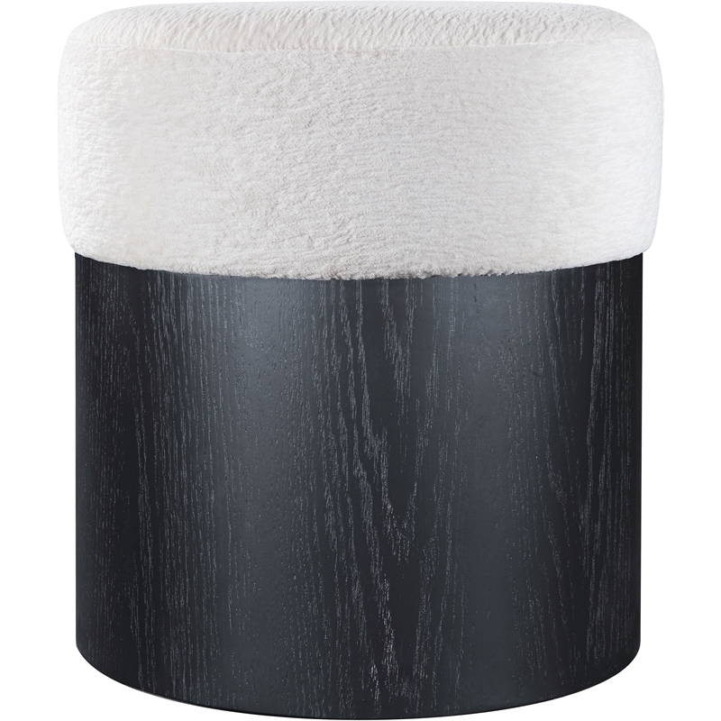 Meridian Furniture Nimes Cream Velour Fur Fabric Ottoman/Stool