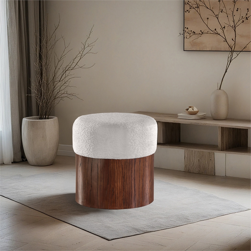 Meridian Furniture Nimes Cream Velour Fur Fabric Ottoman/Stool