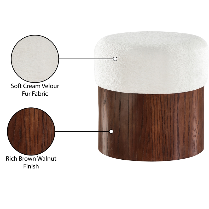 Meridian Furniture Nimes Cream Velour Fur Fabric Ottoman/Stool