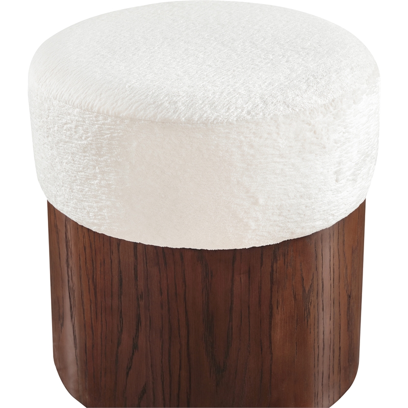 Meridian Furniture Nimes Cream Velour Fur Fabric Ottoman/Stool