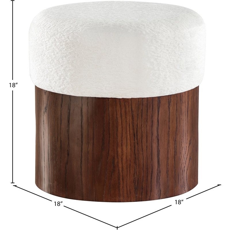 Meridian Furniture Nimes Cream Velour Fur Fabric Ottoman/Stool
