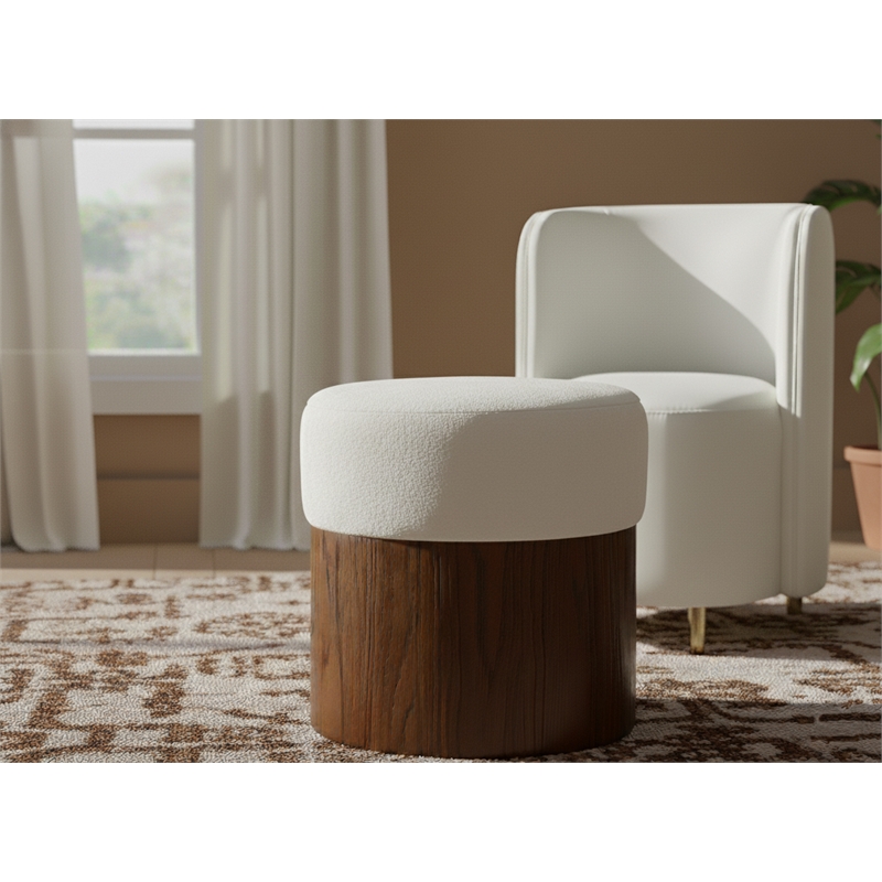 Meridian Furniture Nimes Cream Velour Fur Fabric Ottoman/Stool