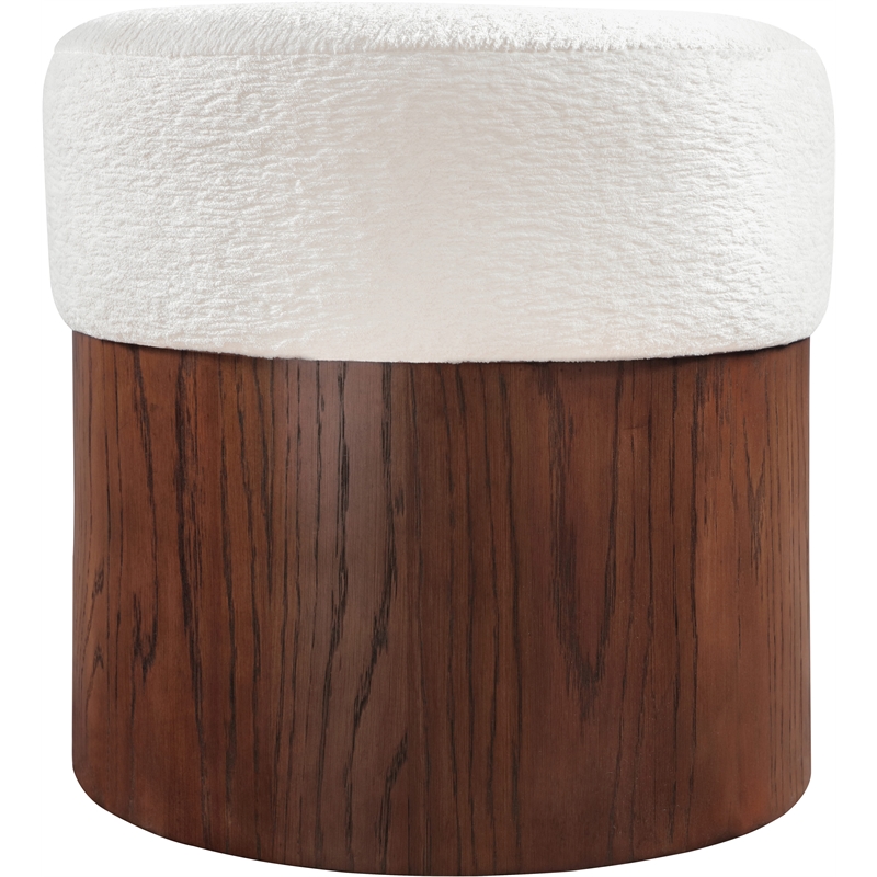 Meridian Furniture Nimes Cream Velour Fur Fabric Ottoman/Stool