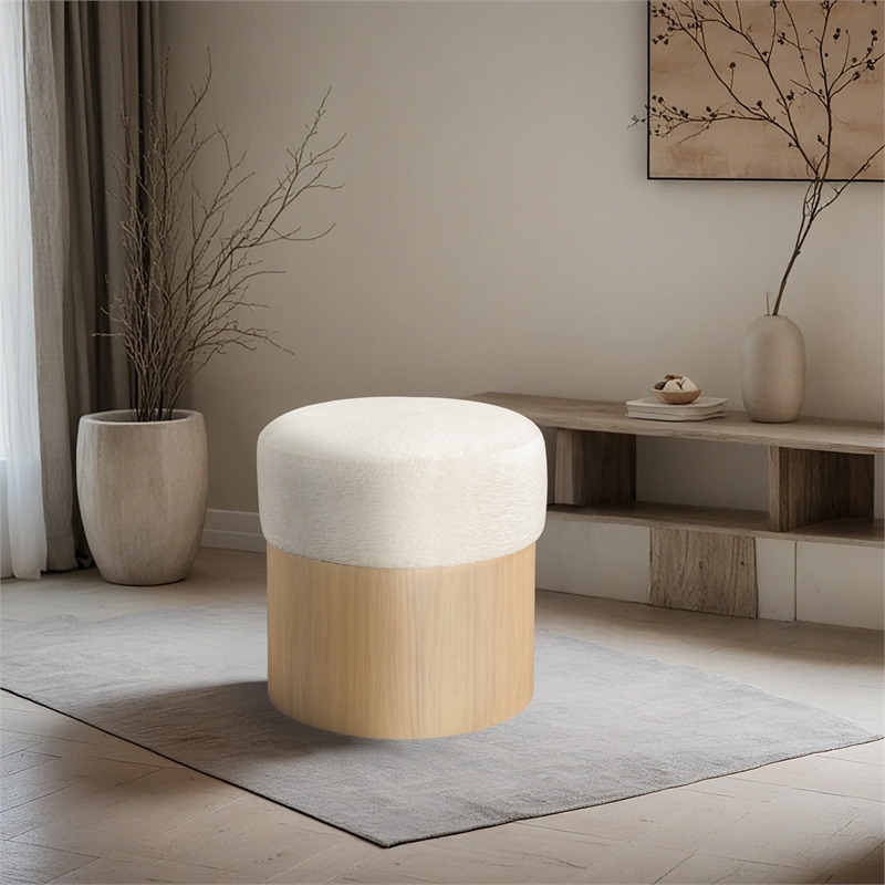 Meridian Furniture Nimes Cream Velour Fur Fabric Ottoman/Stool