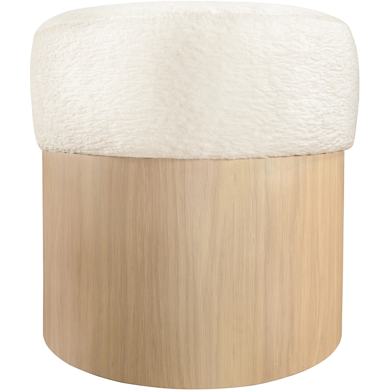 Meridian Furniture Nimes Cream Velour Fur Fabric Ottoman/Stool