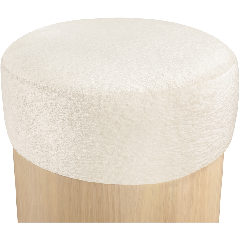 Meridian Furniture Nimes Cream Velour Fur Fabric Ottoman/Stool