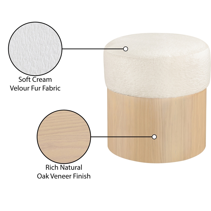 Meridian Furniture Nimes Cream Velour Fur Fabric Ottoman/Stool