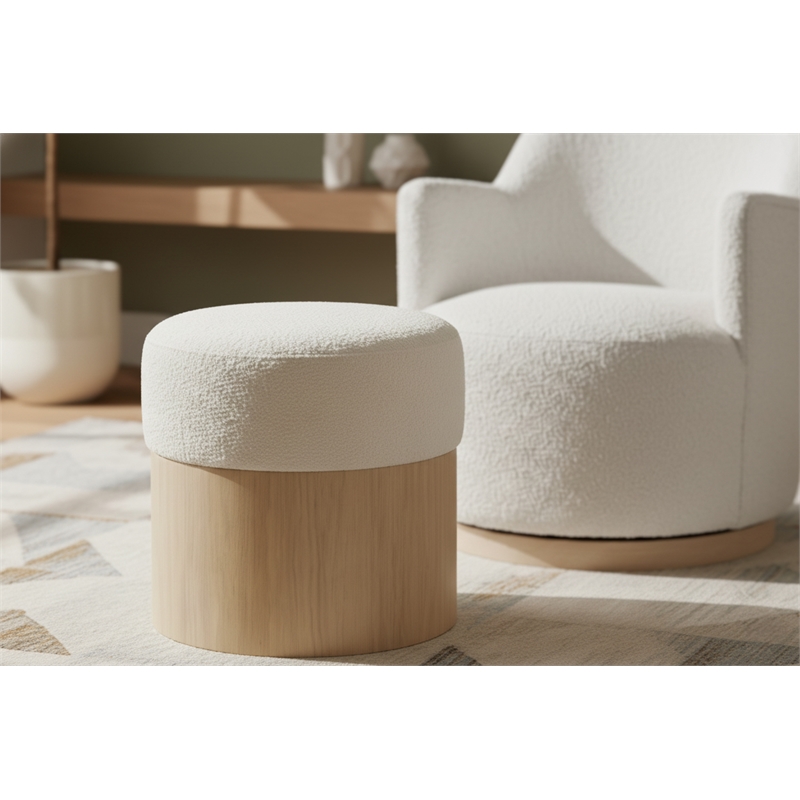 Meridian Furniture Nimes Cream Velour Fur Fabric Ottoman/Stool