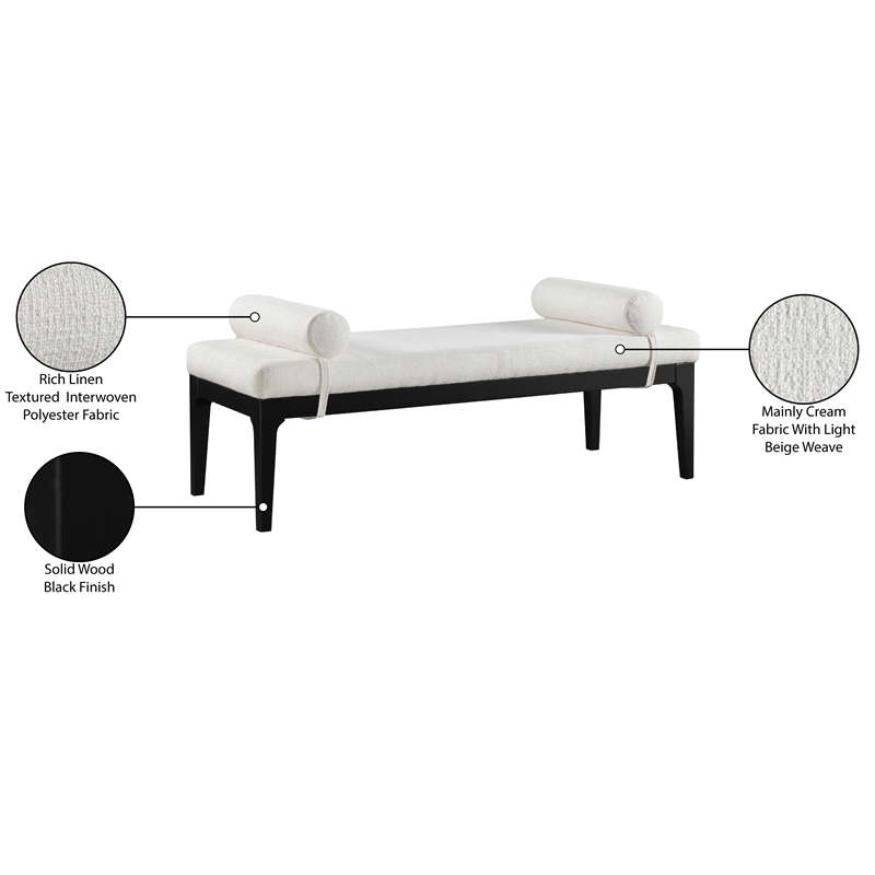Meridian Furniture Priscilla Cream Linen Textured Fabric Bench