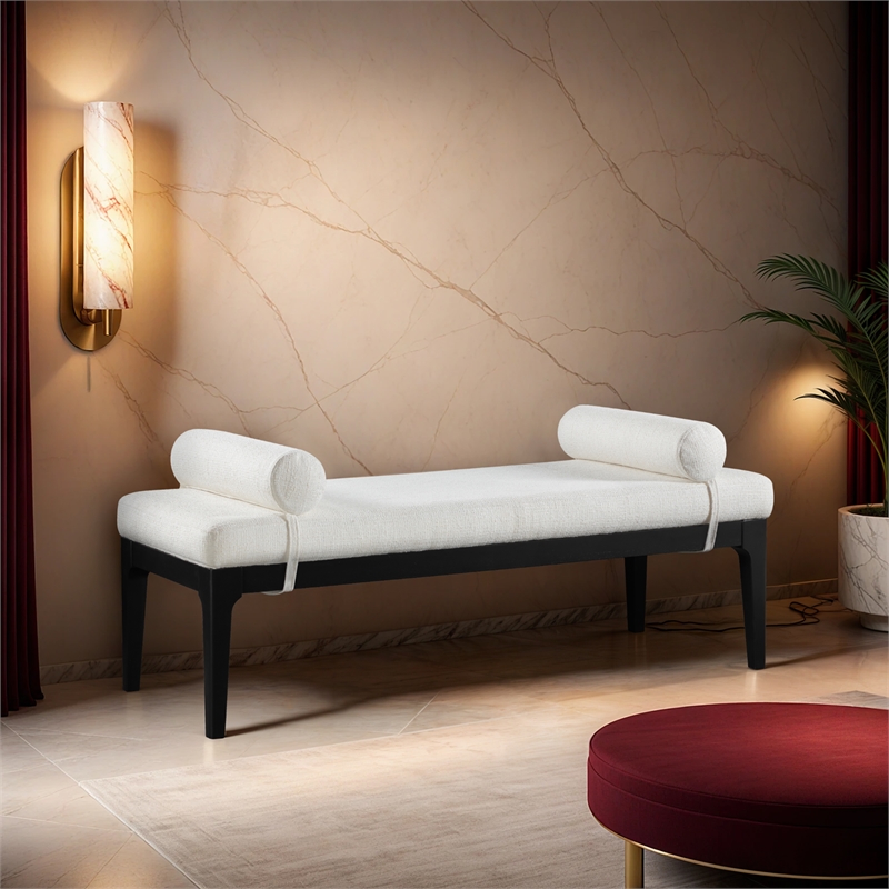 Meridian Furniture Priscilla Grey Linen Textured Fabric Bench