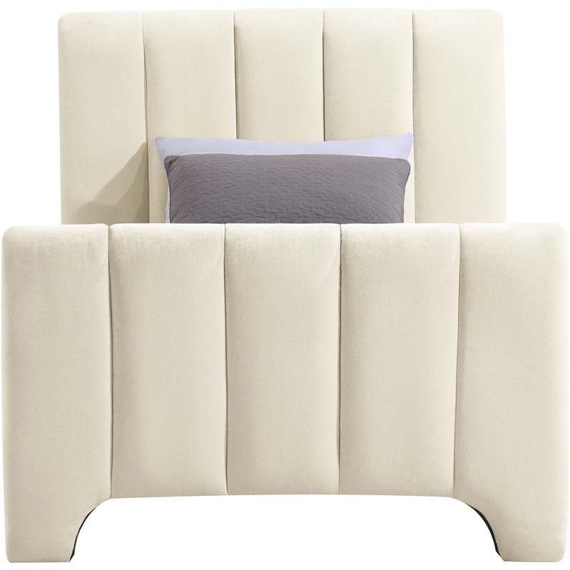 Meridian Furniture Camila Beige Chenille Fabric Twin Bed