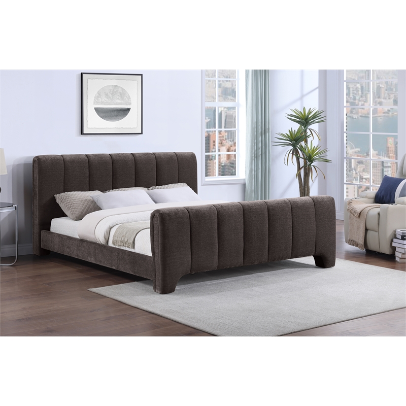 Meridian Furniture Camila Brown Chenille Fabric Queen Bed