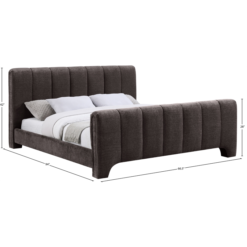 Meridian Furniture Camila Brown Chenille Fabric Queen Bed