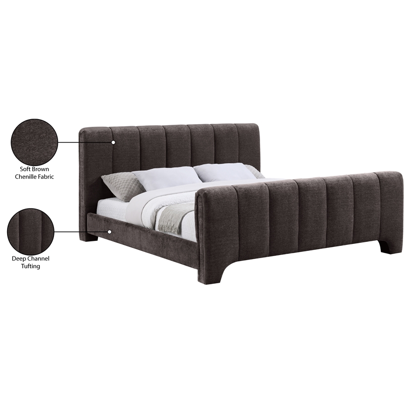 Meridian Furniture Camila Brown Chenille Fabric Queen Bed