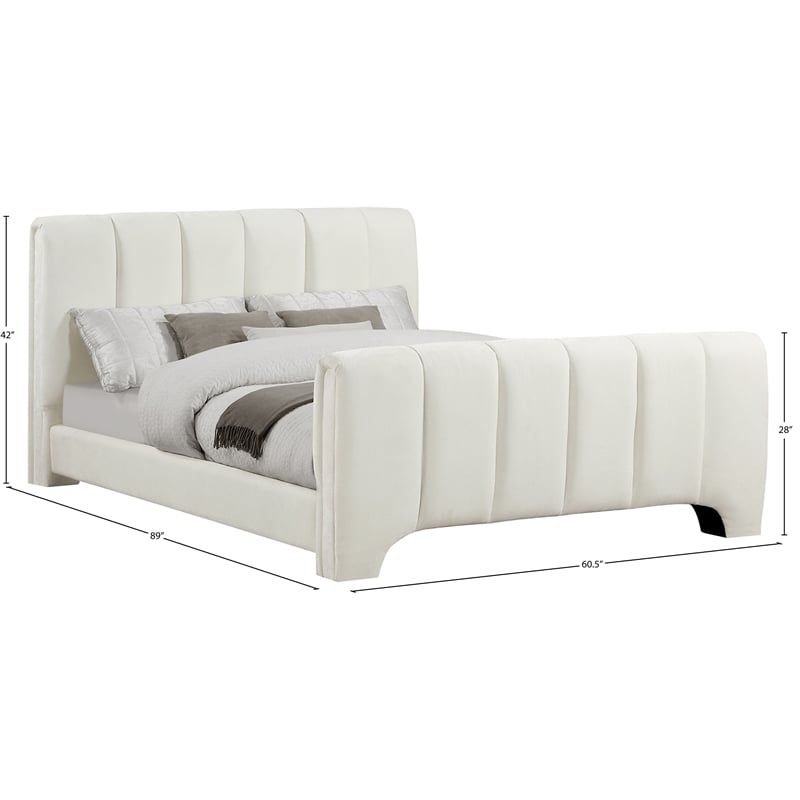 Meridian Furniture Camila Cream Chenille Fabric Full Bed
