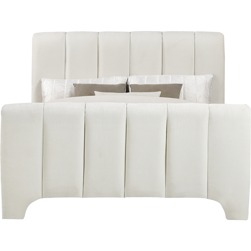 Meridian Furniture Camila Cream Chenille Fabric Queen Bed