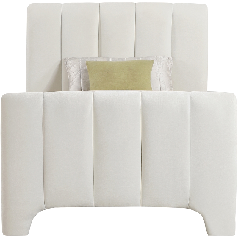 Meridian Furniture Camila Cream Chenille Fabric Twin Bed