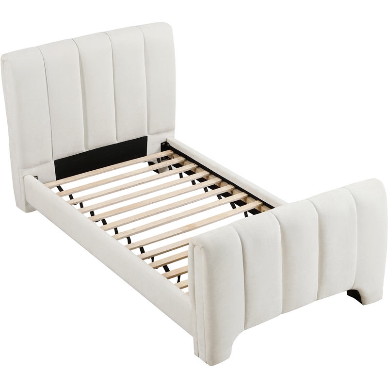 Meridian Furniture Camila Cream Chenille Fabric Twin Bed