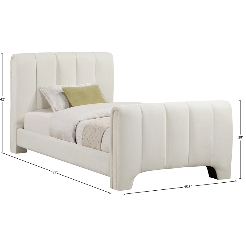 Meridian Furniture Camila Cream Chenille Fabric Twin Bed