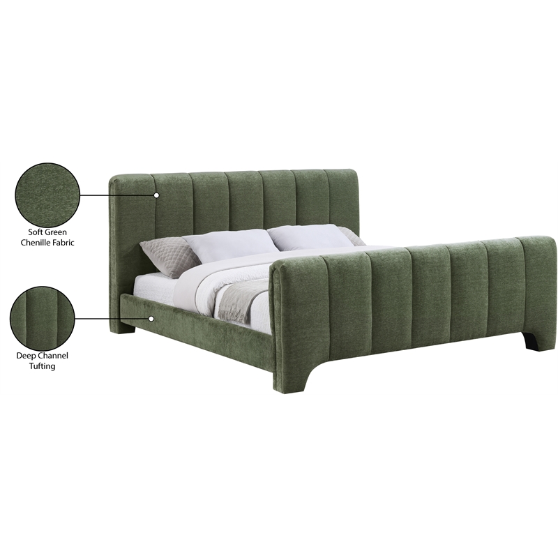 Meridian Furniture Camila Green Chenille Fabric Full Bed