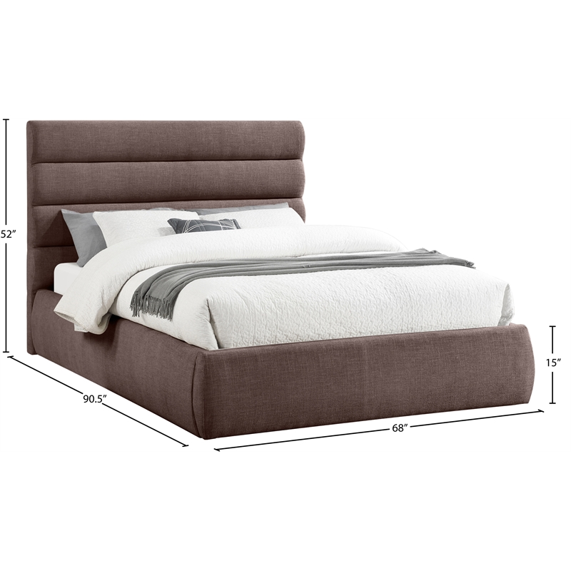 Meridian Furniture Adam Brown Linen Textured Fabric Queen Bed