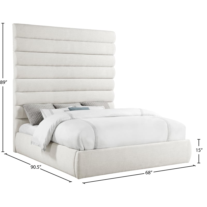 Meridian Furniture Adam Cream Linen Textured Fabric King Bed