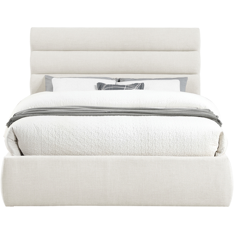 Meridian Furniture Adam Cream Linen Textured Fabric Queen Bed