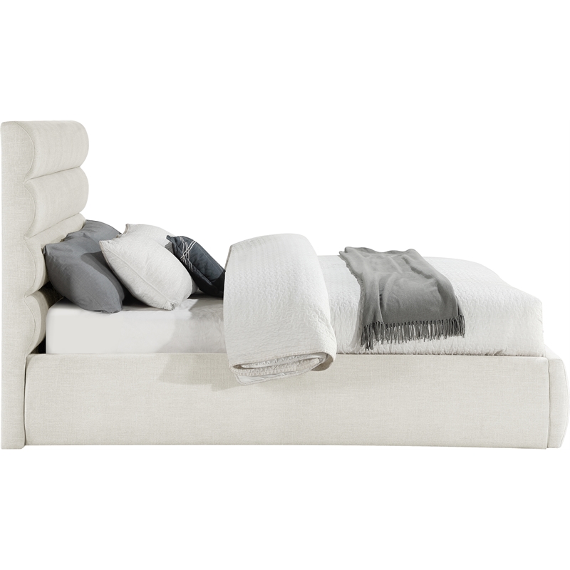 Meridian Furniture Adam Cream Linen Textured Fabric Queen Bed