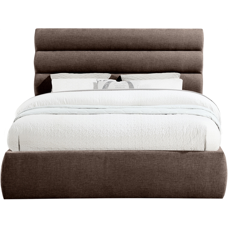Meridian Furniture Adam Brown Chenille Fabric Queen Bed