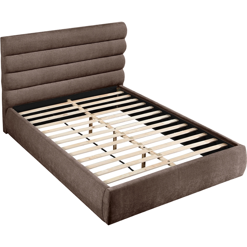 Meridian Furniture Adam Brown Chenille Fabric Queen Bed
