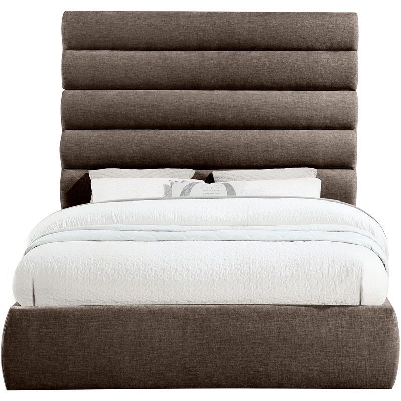 Meridian Furniture Adam Brown Chenille Fabric Queen Bed