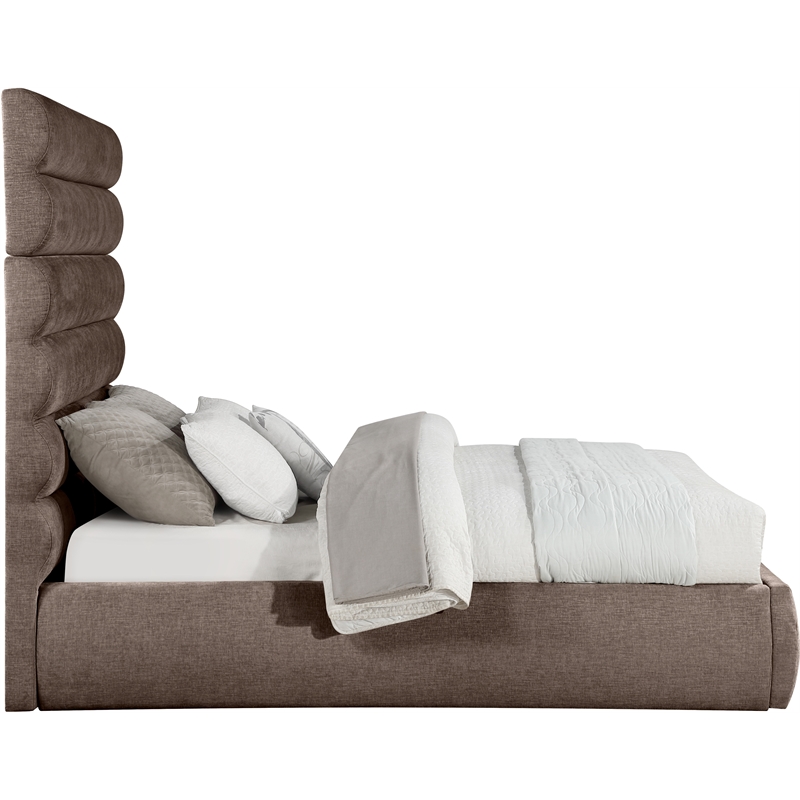 Meridian Furniture Adam Brown Chenille Fabric Queen Bed
