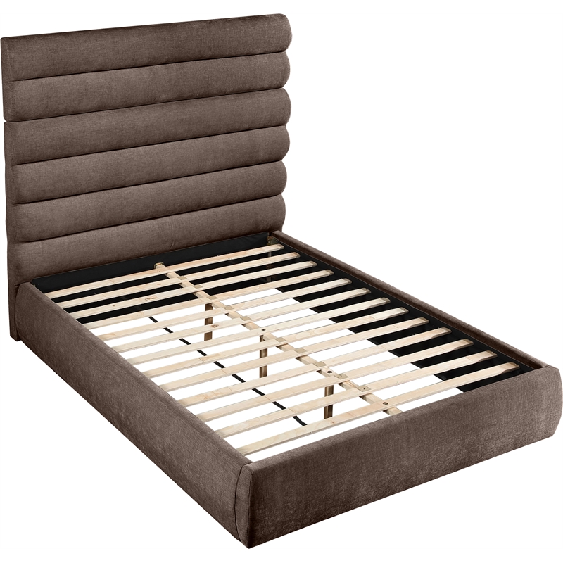 Meridian Furniture Adam Brown Chenille Fabric Queen Bed