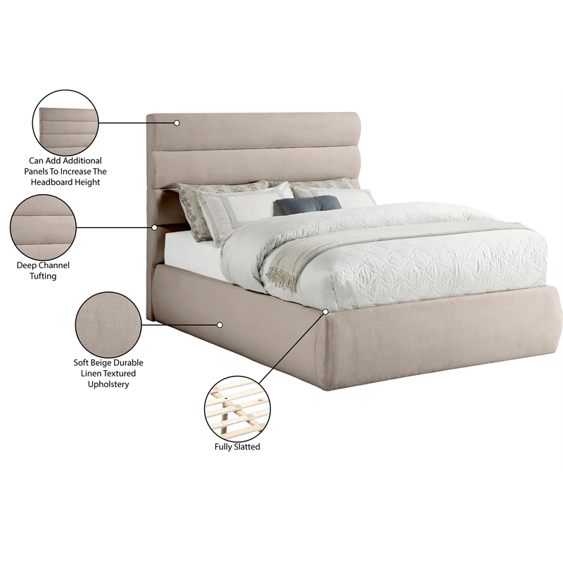Meridian Furniture Adam Beige Linen Textured Fabric Full Bed