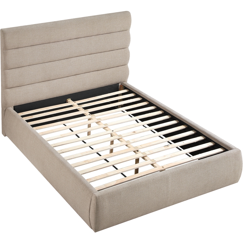 Meridian Furniture Adam Beige Linen Textured Fabric Queen Bed