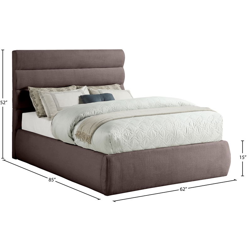 Meridian Furniture Adam Brown Linen Textured Fabric Full Bed