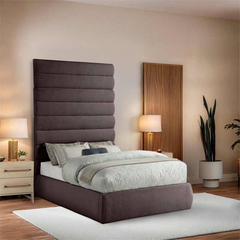 Meridian Furniture Adam Brown Linen Textured Fabric Full Bed